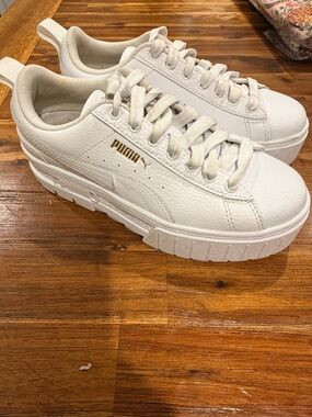 Puma White Platform Sneakers with Gold Accent